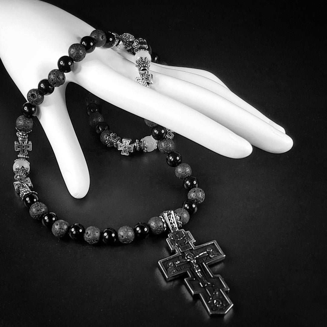 Prayer Rope with Moon Stones, Lava and Onyx