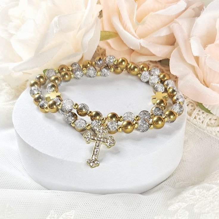 Wearable Prayer Rope bracelet in Gold and Glass