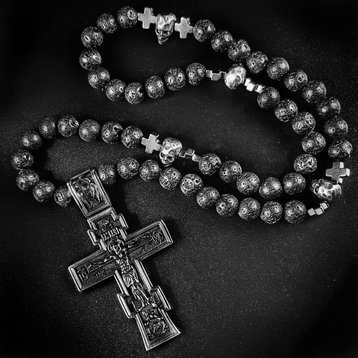 Golgotha Orthodox Christian Prayer Rope with Skulls in Black Lava