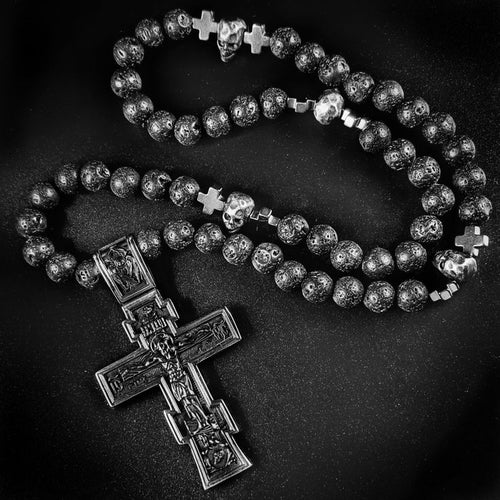 Golgotha Orthodox Christian Prayer Rope with Skulls in Black Lava