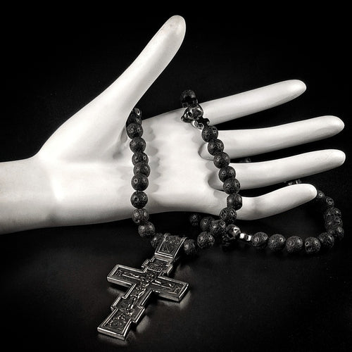 Golgotha Orthodox Christian Prayer Rope with Skulls in Black Lava