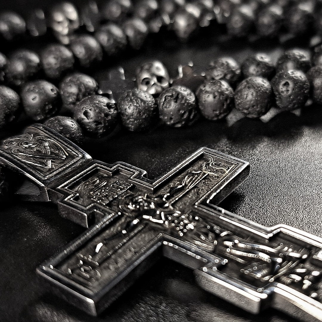 Golgotha Orthodox Christian Prayer Rope with Skulls in Black Lava