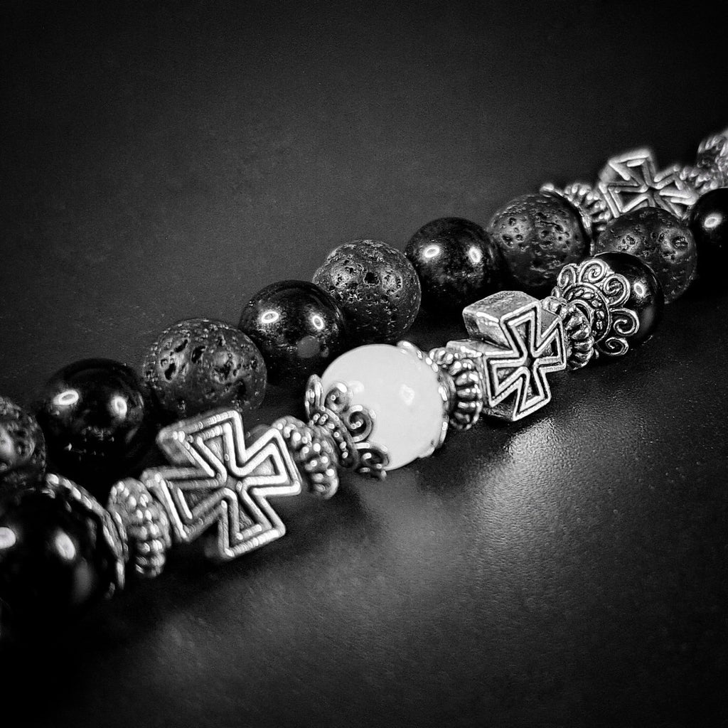 Prayer Rope with Moon Stones, Lava and Onyx