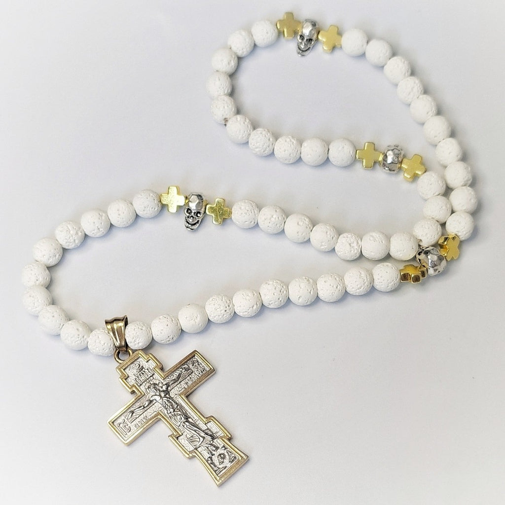 White Volcanic stones  Prayer Rope with Skulls Orthodox