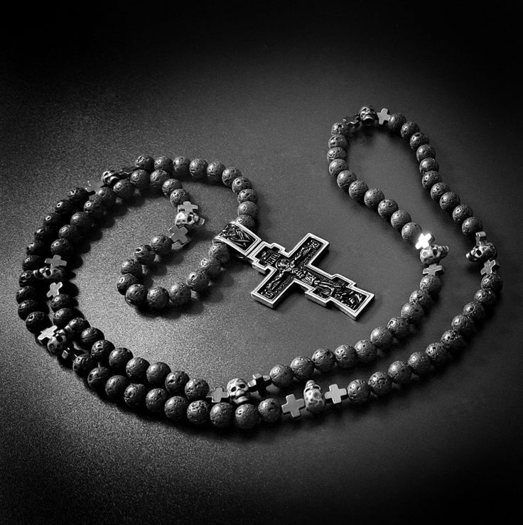 Golgotha Orthodox Christian Prayer Rope with Skulls in Black Lava
