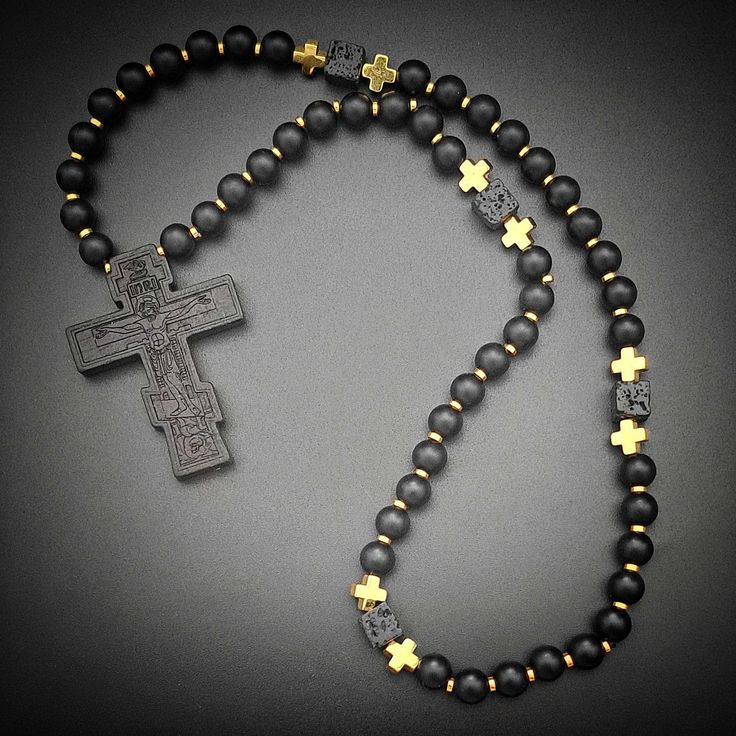 Onyx Orthodox Prayer Rope with Lava and Ebony Cross