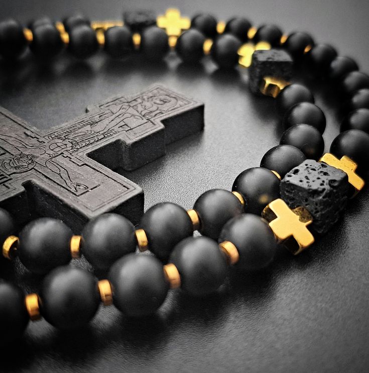 Onyx Orthodox Prayer Rope with Lava and Ebony Cross