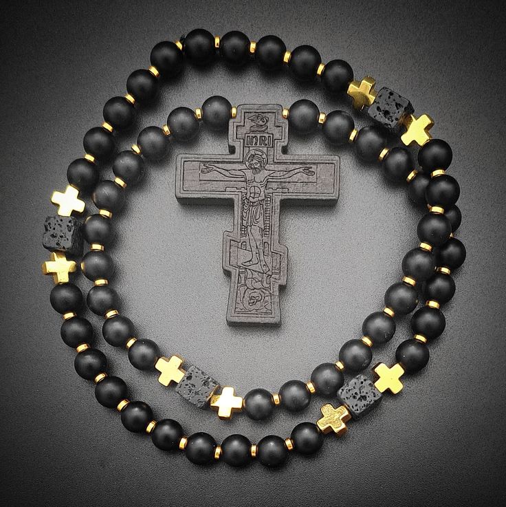 Onyx Orthodox Prayer Rope with Lava and Ebony Cross – OrthodoxCrafter